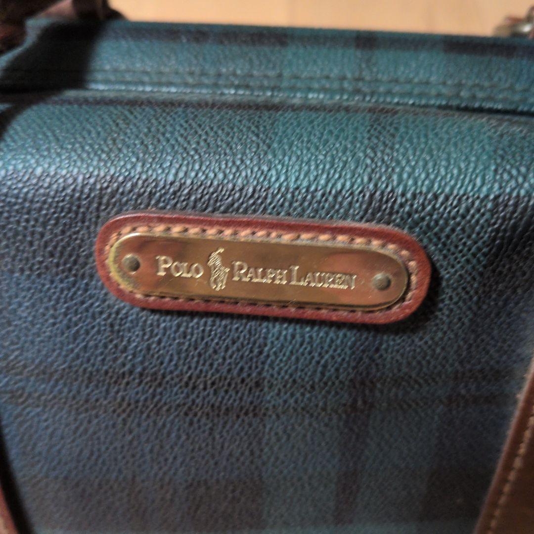 ポロラルフローレン　ミニボストンバック　緑チェック柄