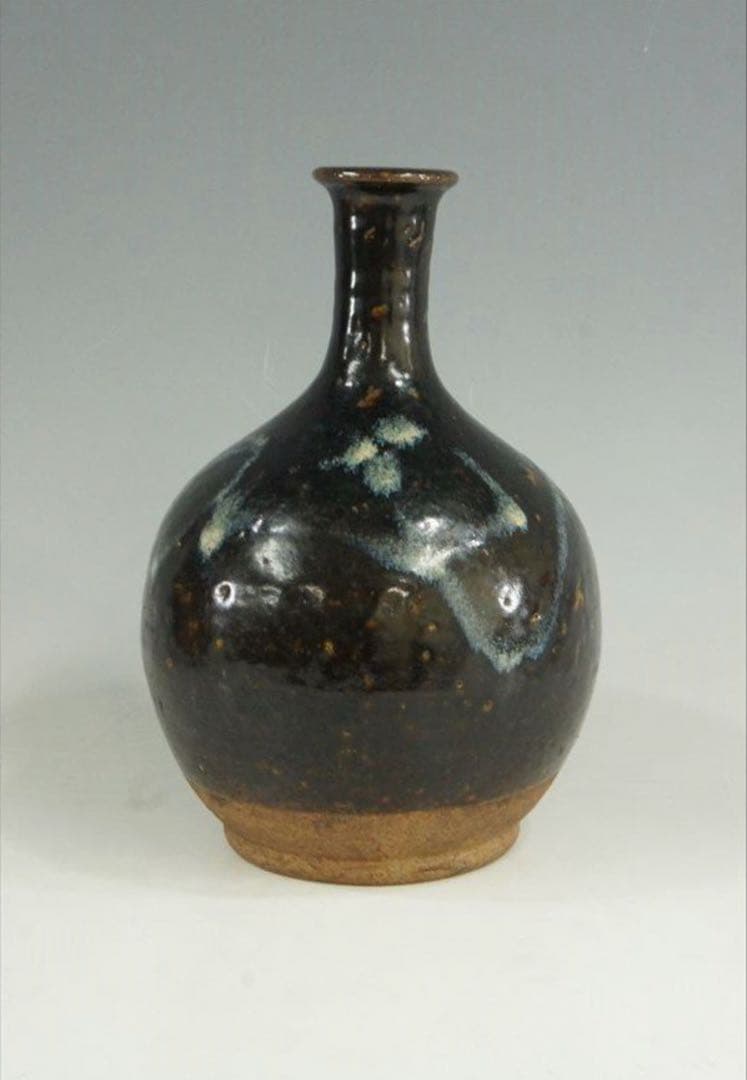 花器 古唐津 武雄系 素麺手 黒釉 茶道具 懐石 茶道 徳利 花入 骨董 古美術