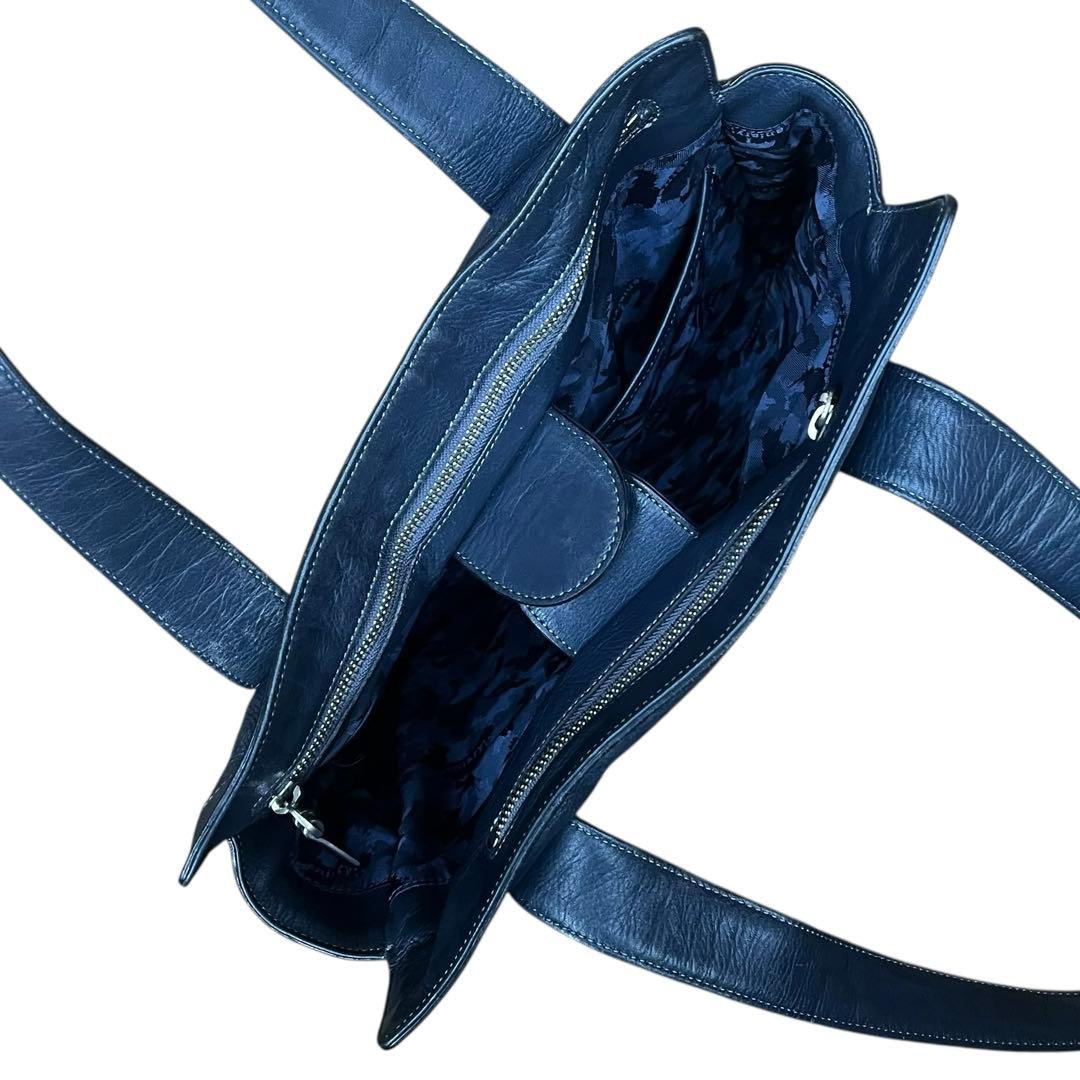 美品 aniary ハンドル キルティング レザー トートバッグ ネイビー A4