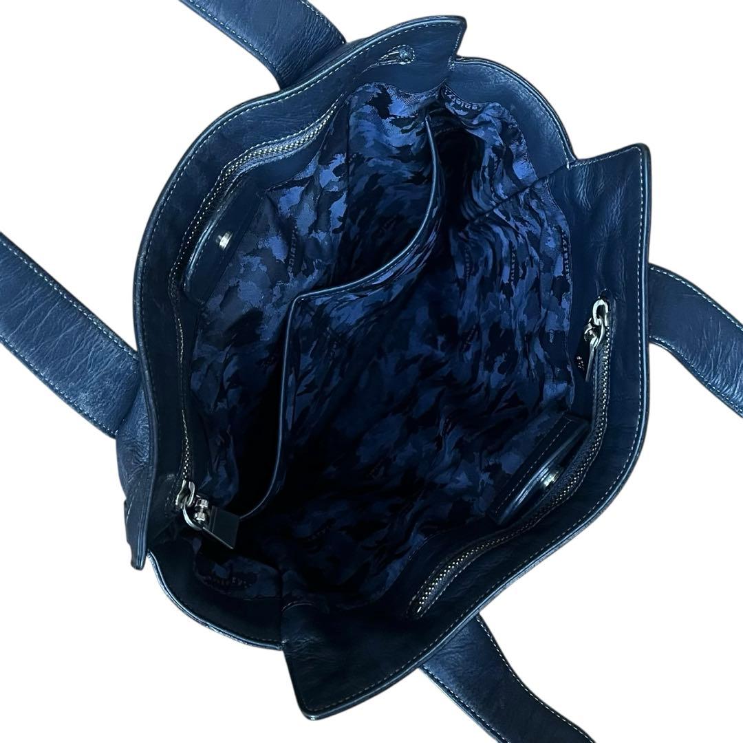 美品 aniary ハンドル キルティング レザー トートバッグ ネイビー A4