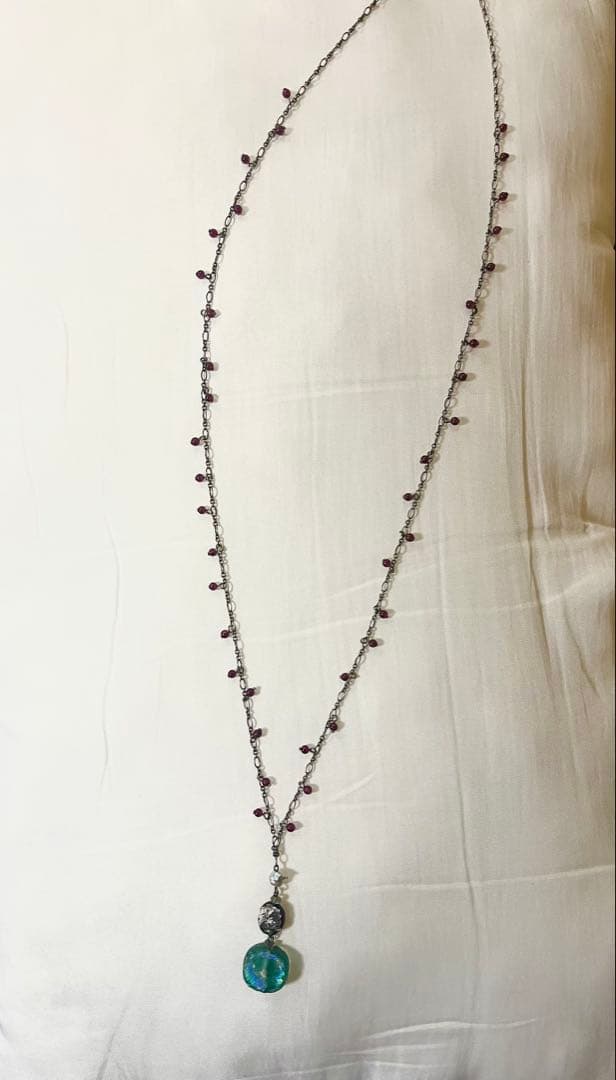 ハンドメイド ネックレス オパール付き 約70cm