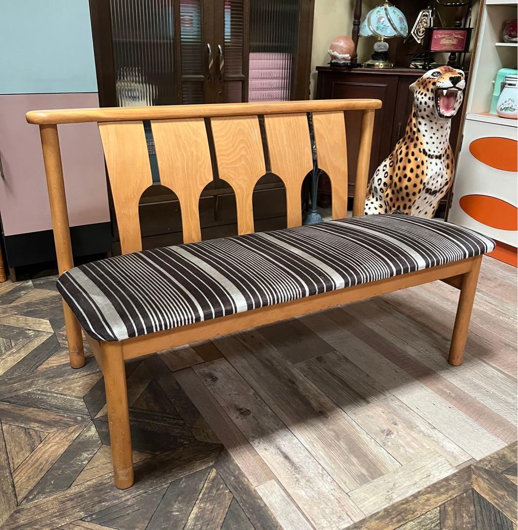 長椅子 ベンチ ソファ 昭和レトロ 当時物 インテリア アンティーク ストライプ