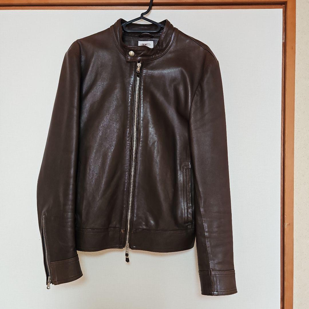 【サイズ44】EMMETI JURI ブラウンレザーシングルライダースジャケット