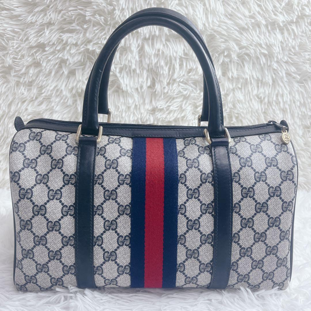 GUCCI グッチ ミニボストンバッグ シェリーライン GGスプリーム ネイビー