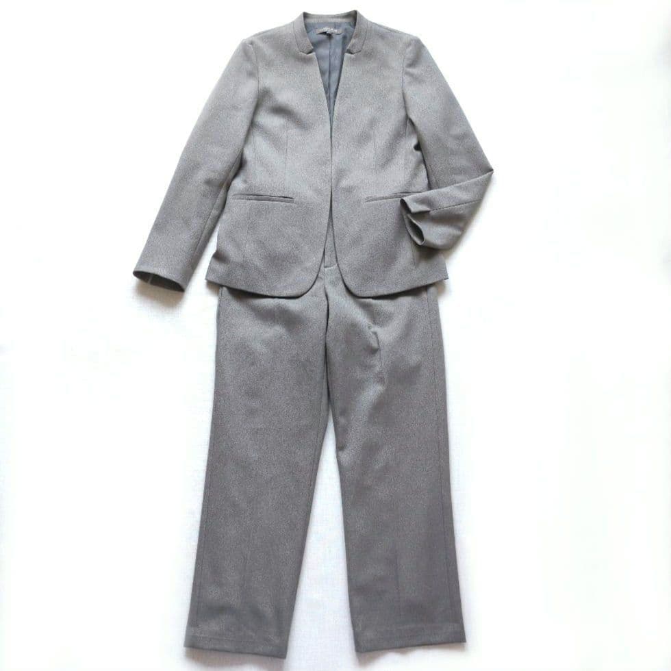 ユナイテッドアローズ　パンツスーツ　グレー　ノーカラージャケット　洗える