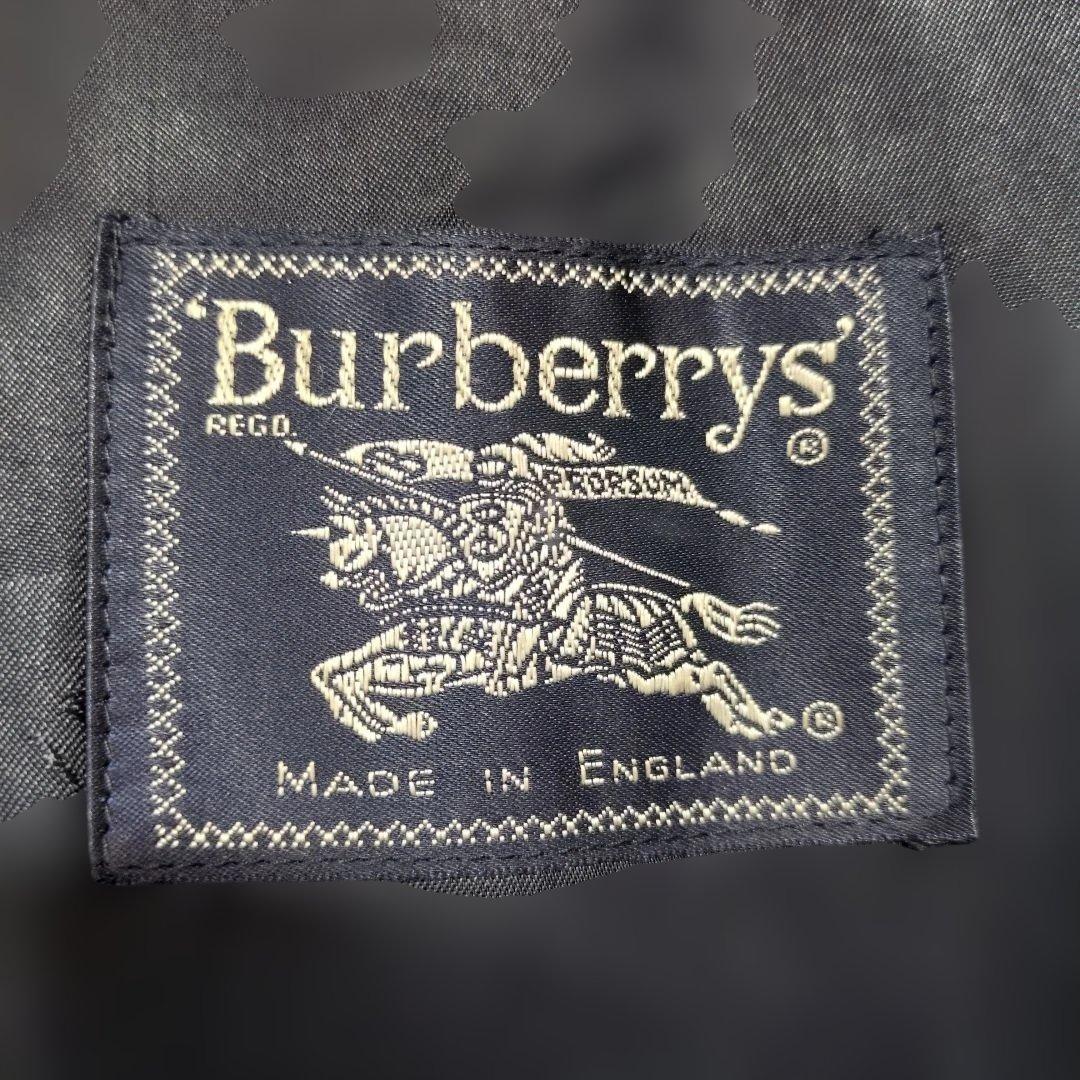 90s　バーバリー　ステンカラーコート　紺　ウールギャバ　ブレラ　L～XL