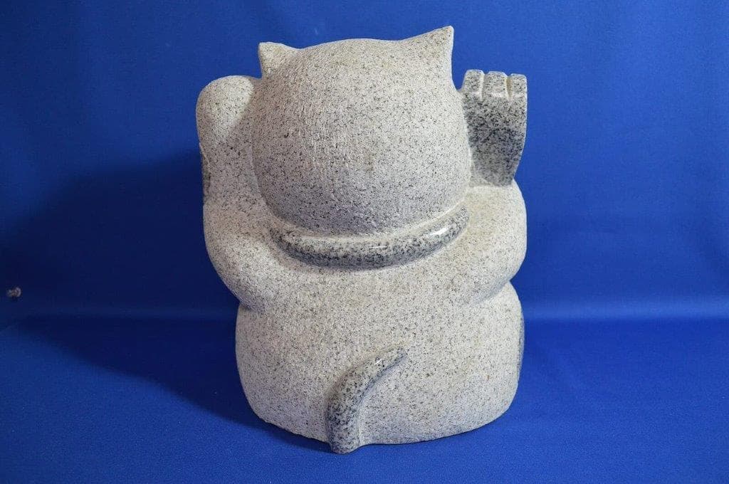 【新品】招きふくろう・弁財天　高さ24㎝／石像　石材　置物　フクロウ　七福神