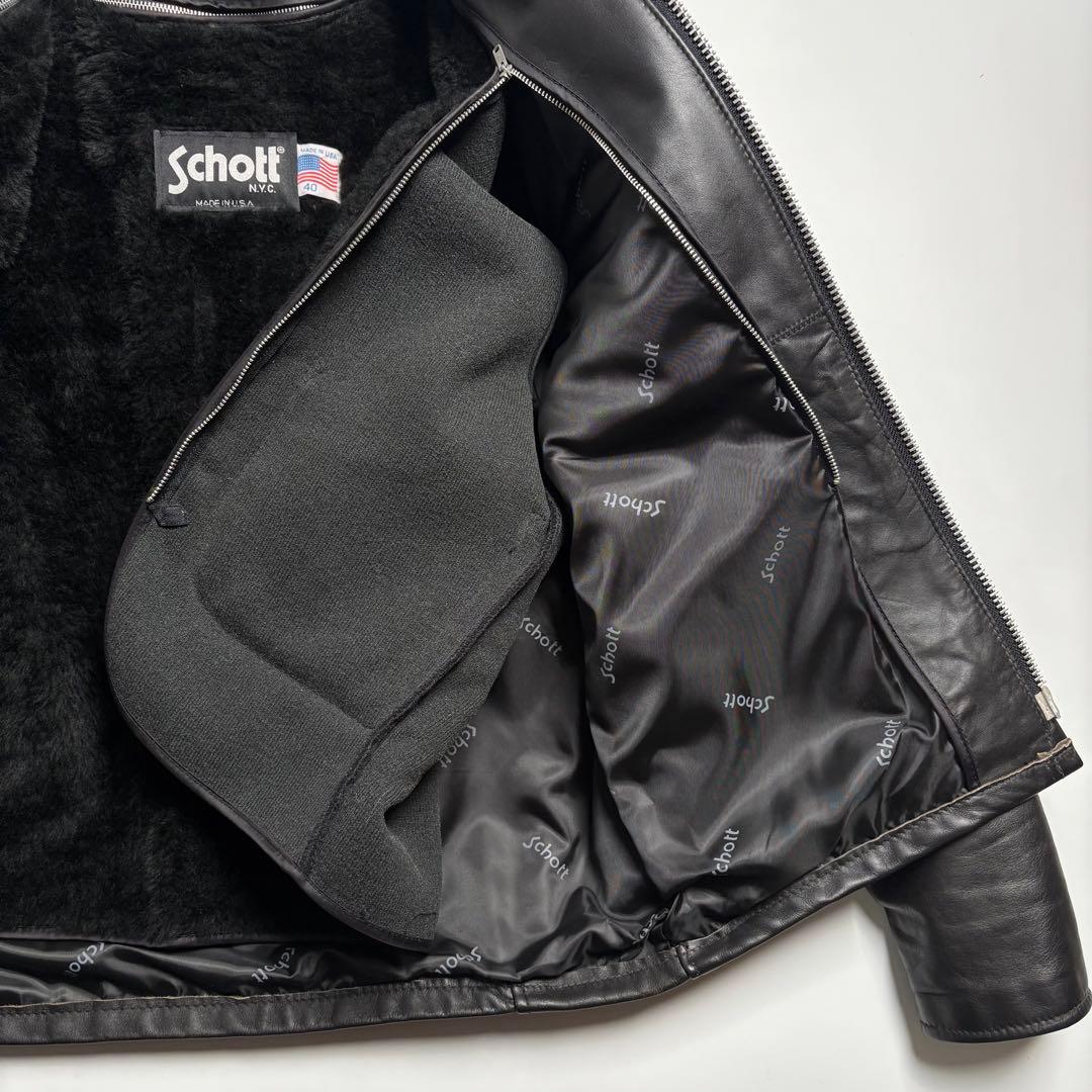 【米国製】Schott レザー ライダースジャケット 黒 40 シングル 本革