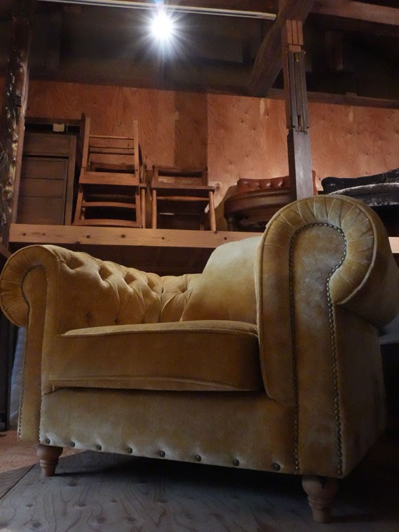 ベルベット イエロー 1人掛けソファ ※送料別