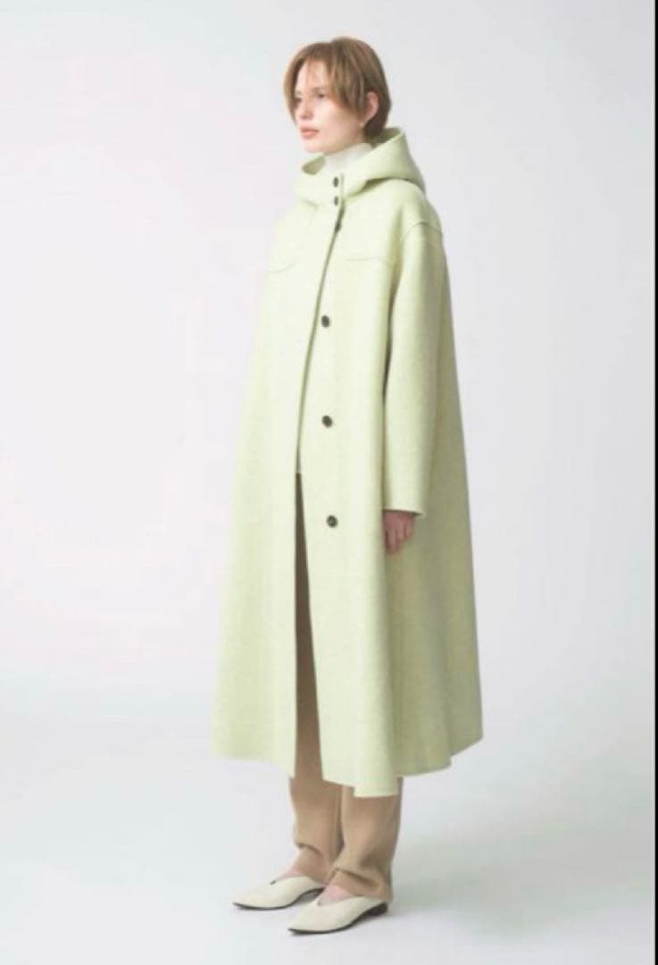 ebure メランジビーバー フーデットロングコート ライトイエロー
