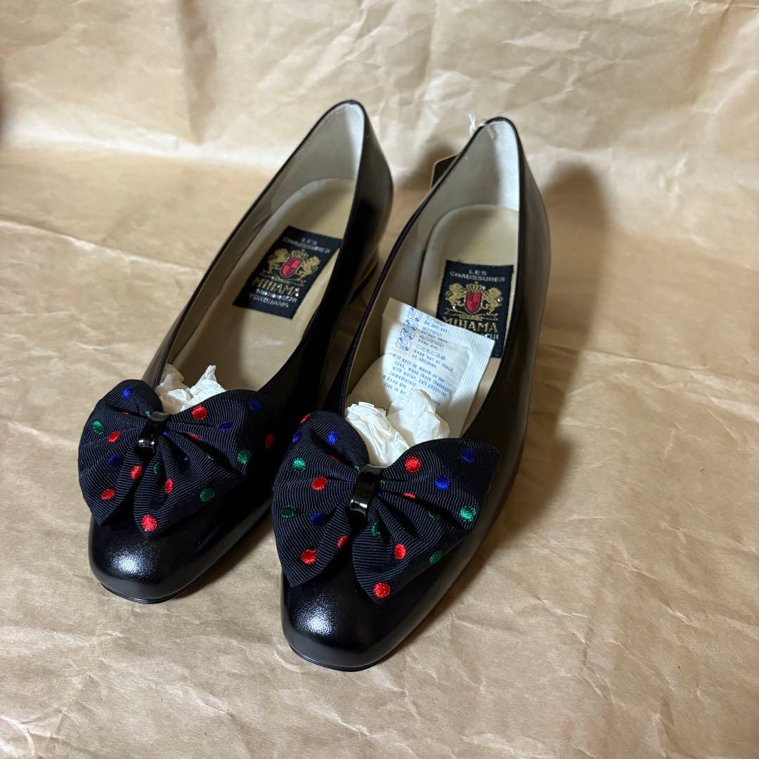 【未使用】ミハマ　MIHAMA ブラックリボンパンプス 箱付き