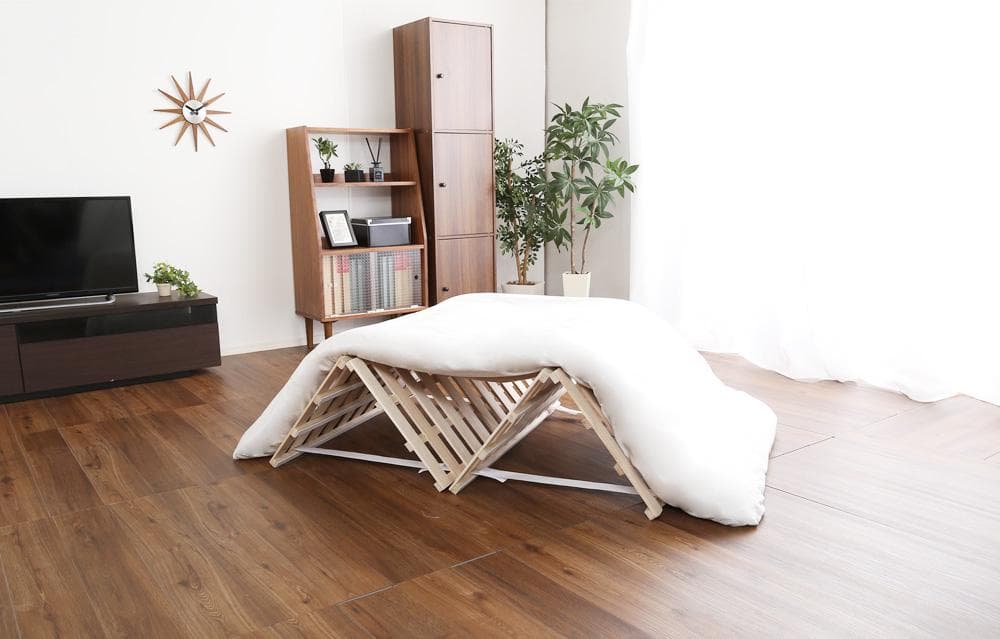 【ダブル】天然桐材使用の４つ折りすのこベッド