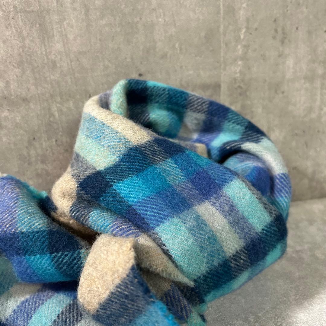 JOHNSTONS カシミヤ100% チェック マフラーブルースコットランド製