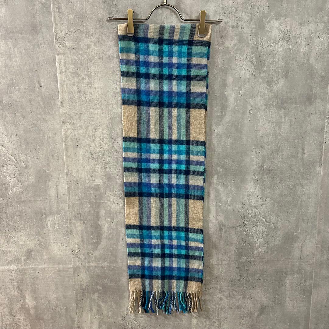 JOHNSTONS カシミヤ100% チェック マフラーブルースコットランド製