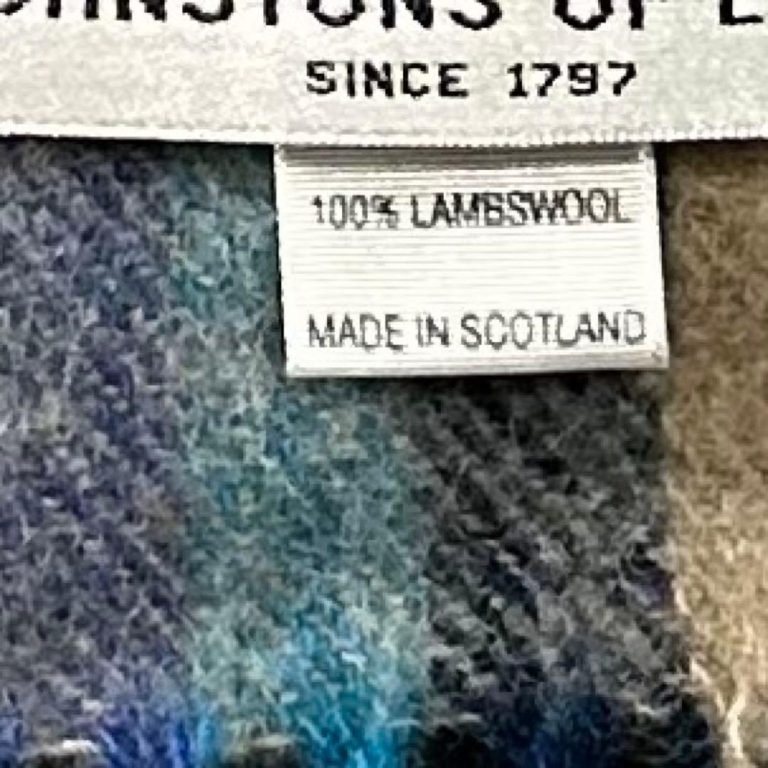 JOHNSTONS カシミヤ100% チェック マフラーブルースコットランド製