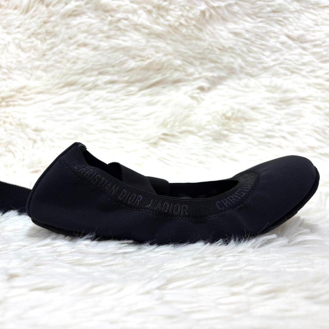 【新品同様】ディオール 　ロゴデザイン　リボン バレエ シューズ ブラック