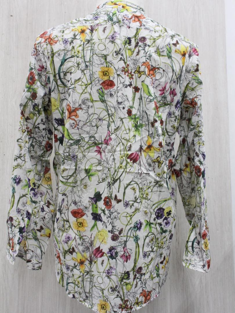 ▲美品 GUCCI/グッチ 花柄長袖シャツ フローラ　コットン ホワイト