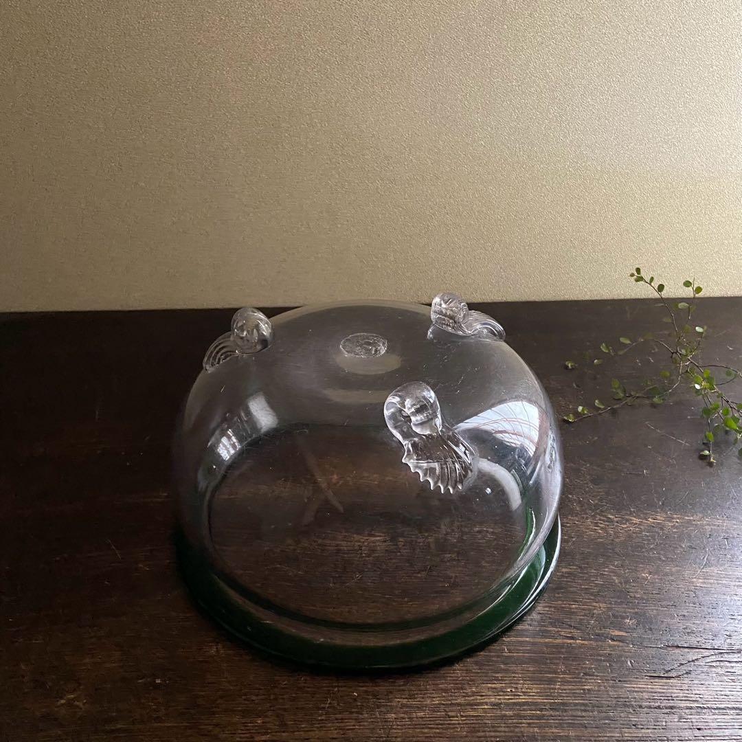 大正〜昭和初期　大正ガラス　吹き硝子　三脚金魚鉢　脚付　希少品