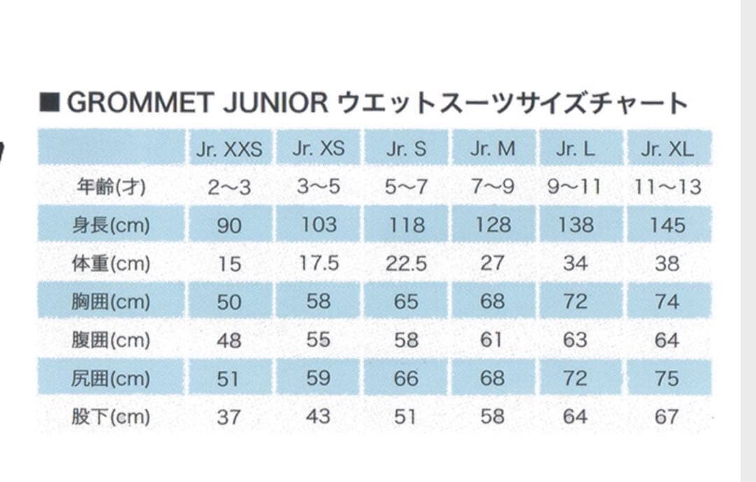 ジュニアウエットスーツSサイズ5歳から7歳 フルスーツ 3mmスキン
