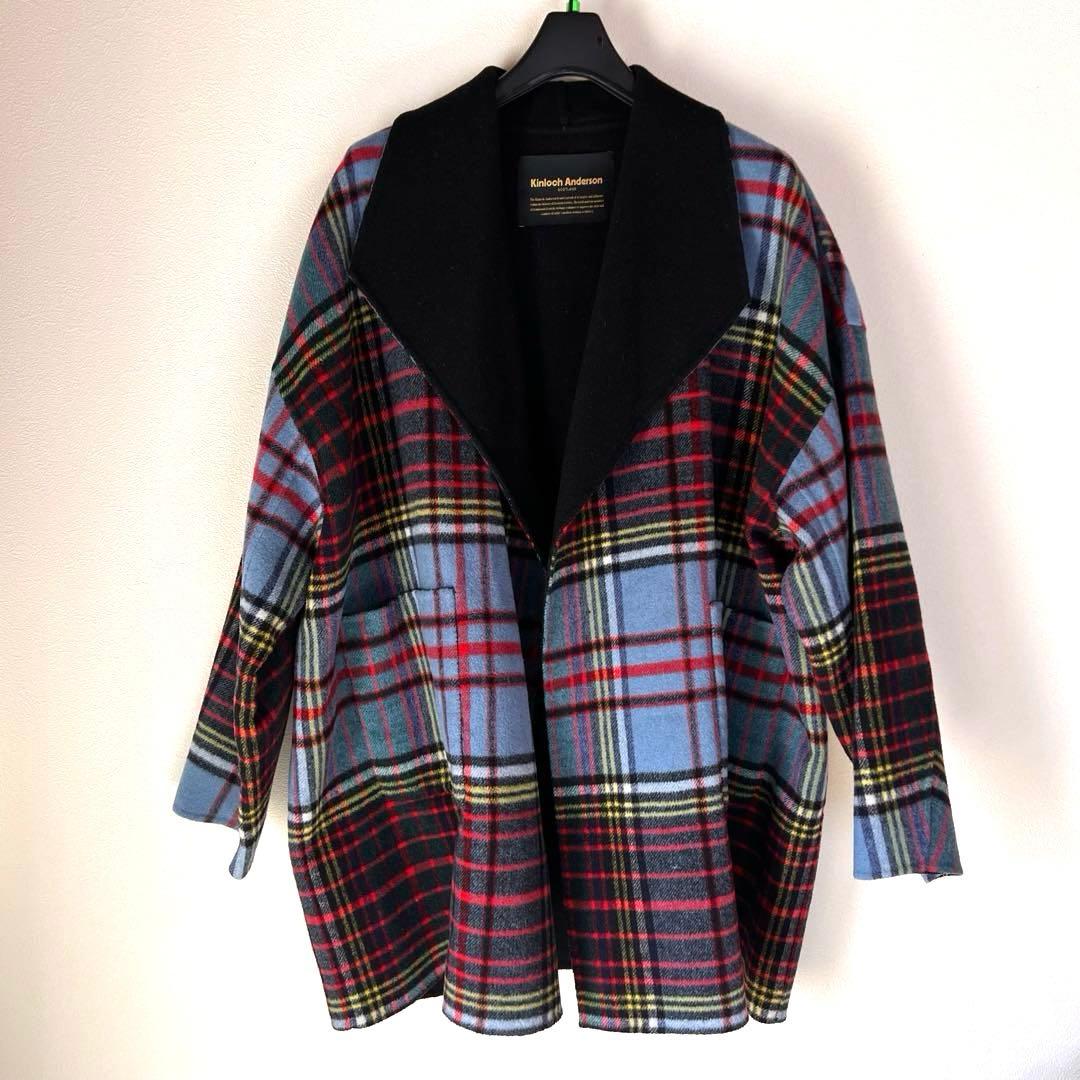Kinloch Anderson リバーシブルコート チェック柄 ブルー×レッド
