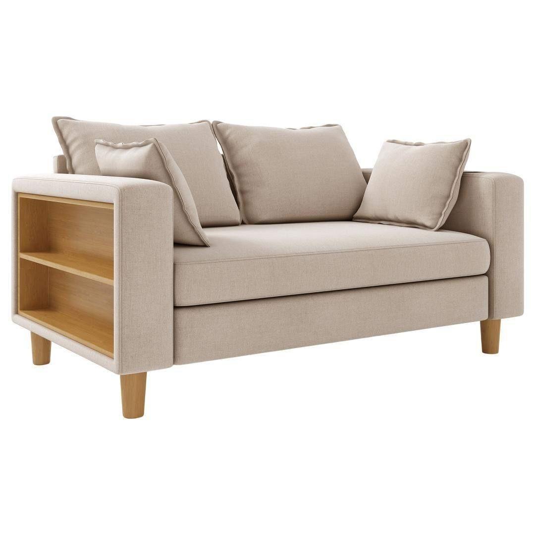 収納ソファー 2人掛け 多機能アームレスト カップホルダー付 幅123cm