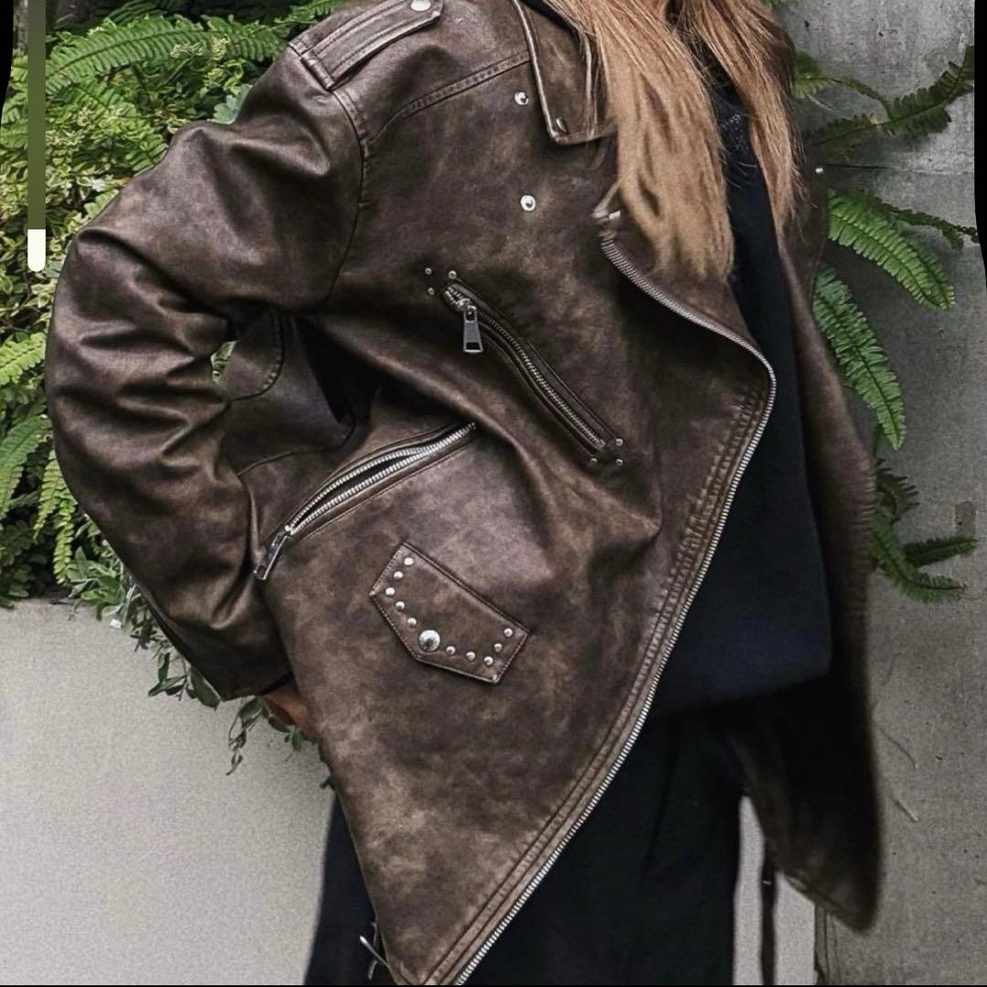 aclent レザーライダースジャケット ブラウン
