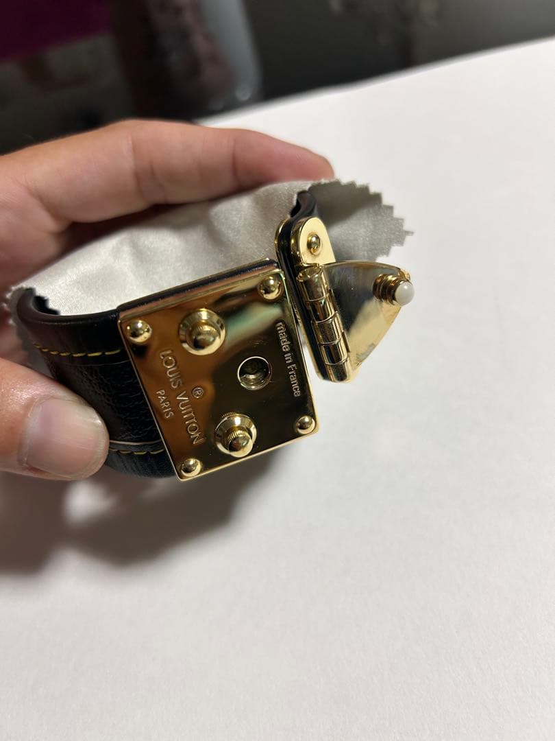 【中古美品】ルイ・ヴィトン ブラスレ セリュールM92750バングル 黒革