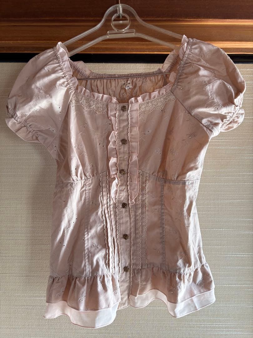 axes femme オールオーバーレースビスチェブラウス　ピンク 半袖