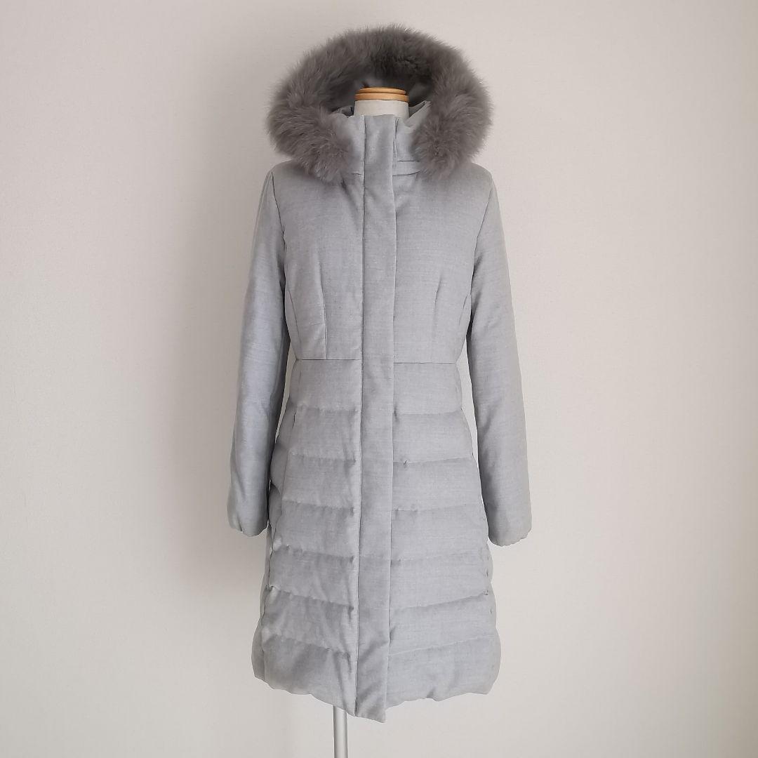 ANAYI フォックス ファー ロング ダウン コート アナイ ライトグレー M