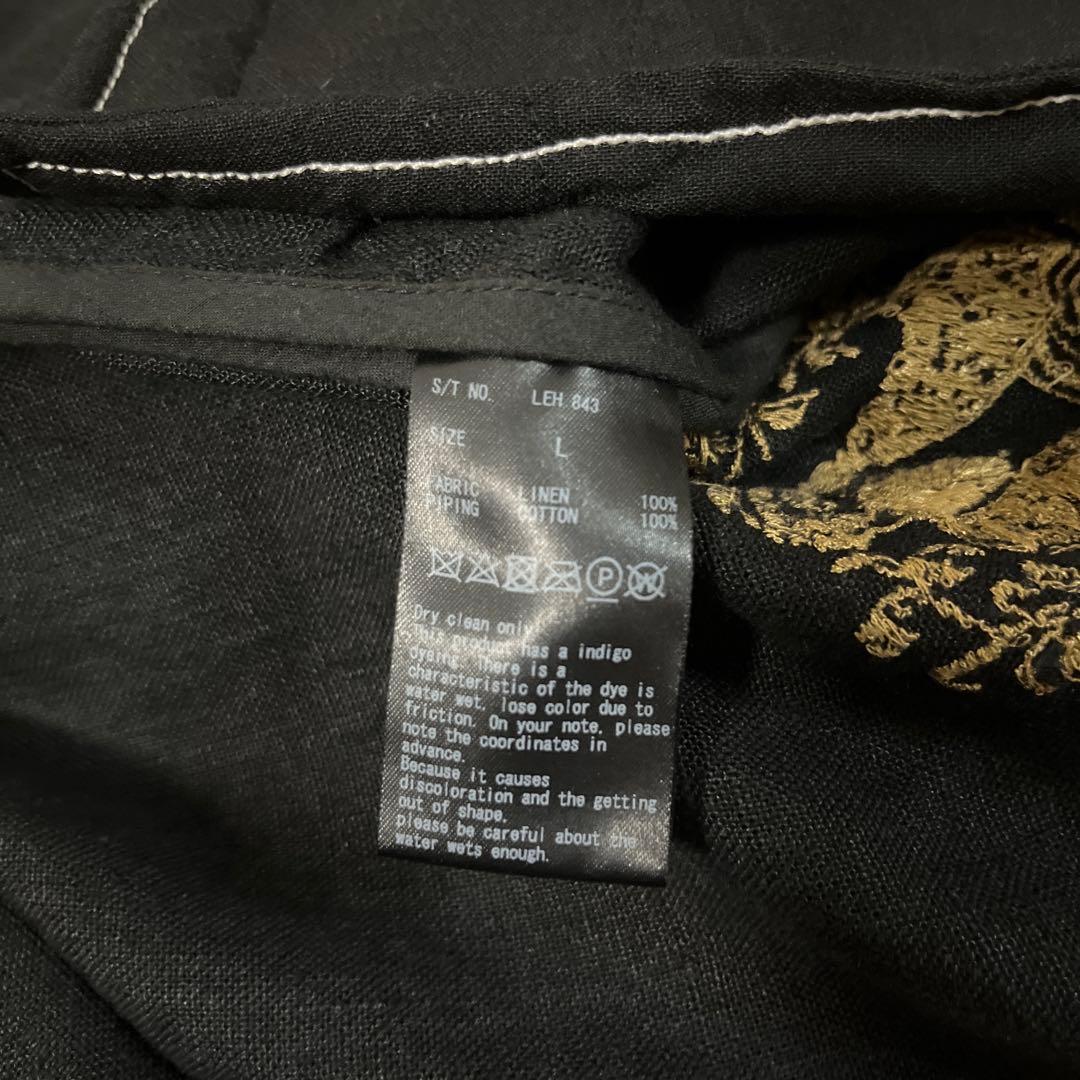Leh レー 刺繍入り リネン ウエスタンジャケット 黒金 L