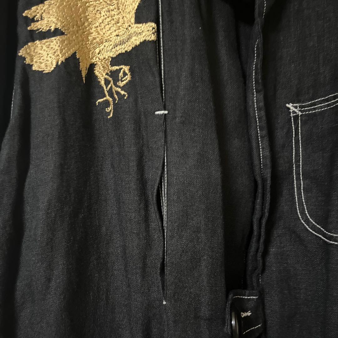 Leh レー 刺繍入り リネン ウエスタンジャケット 黒金 L
