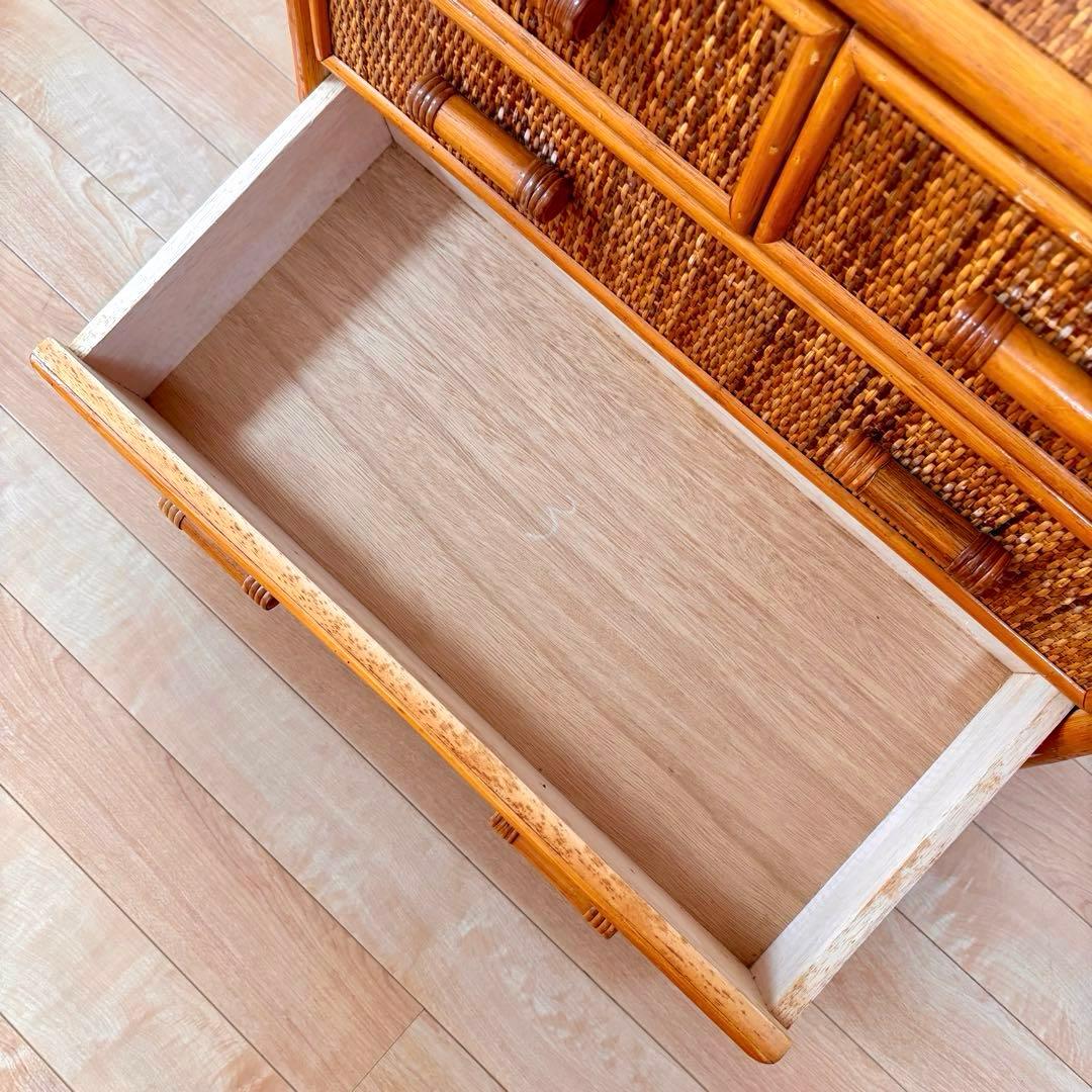 昭和レトロ ラタンチェスト 4段5杯 籐家具 アジアン家具