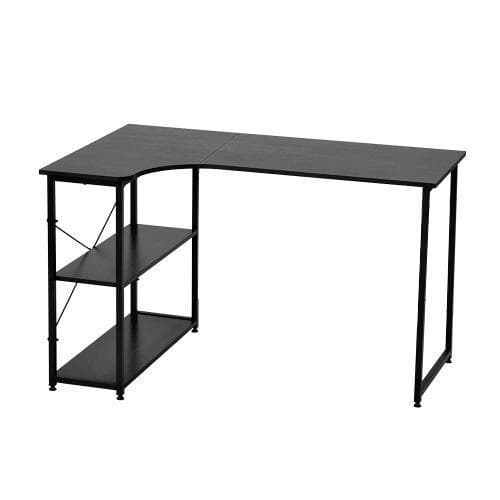 【ブラック】パソコンデスクL字120cm2段ラック付 デスク木製 ミシン台勉強机