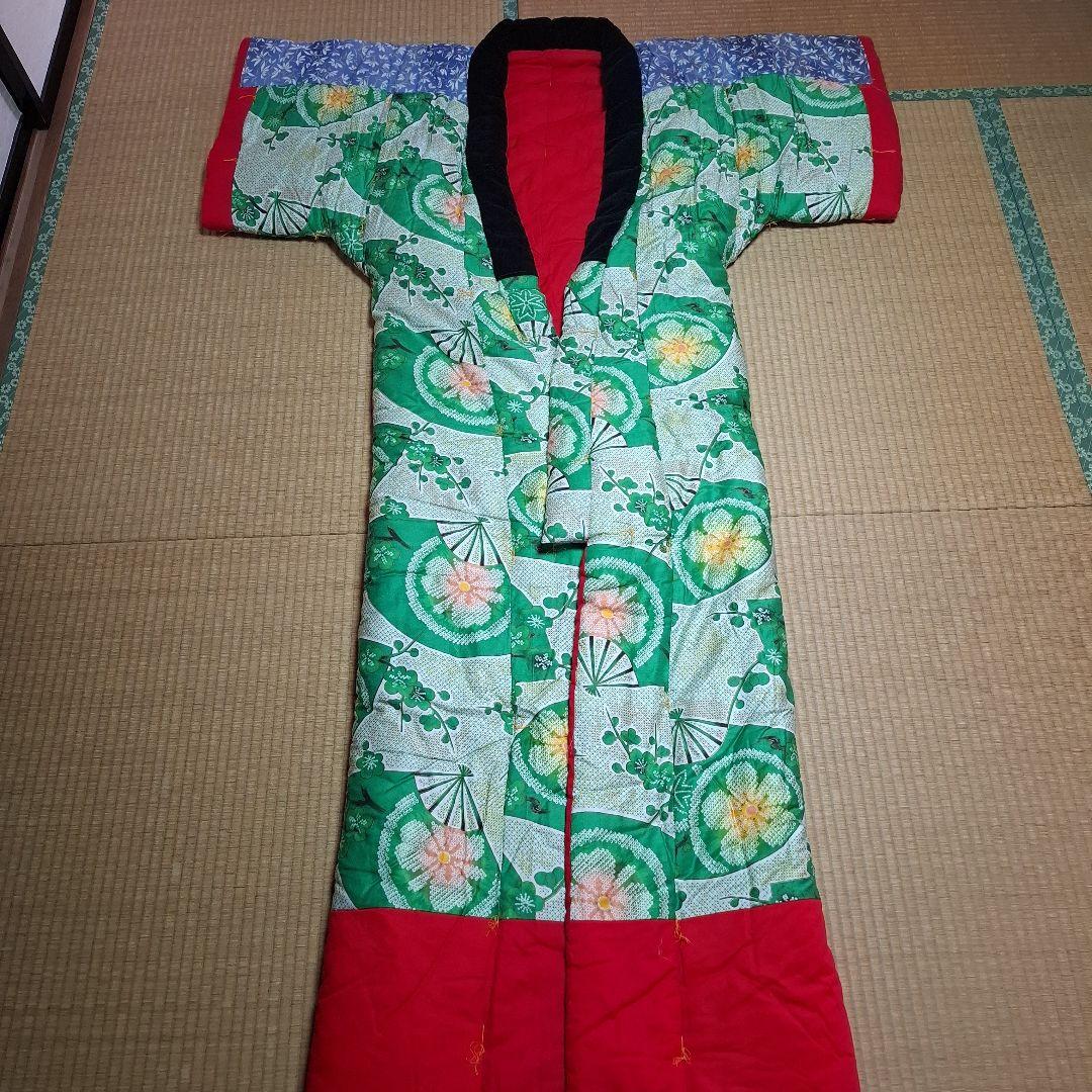 どてら　かいまき布団　扇子模様 昭和レトロ