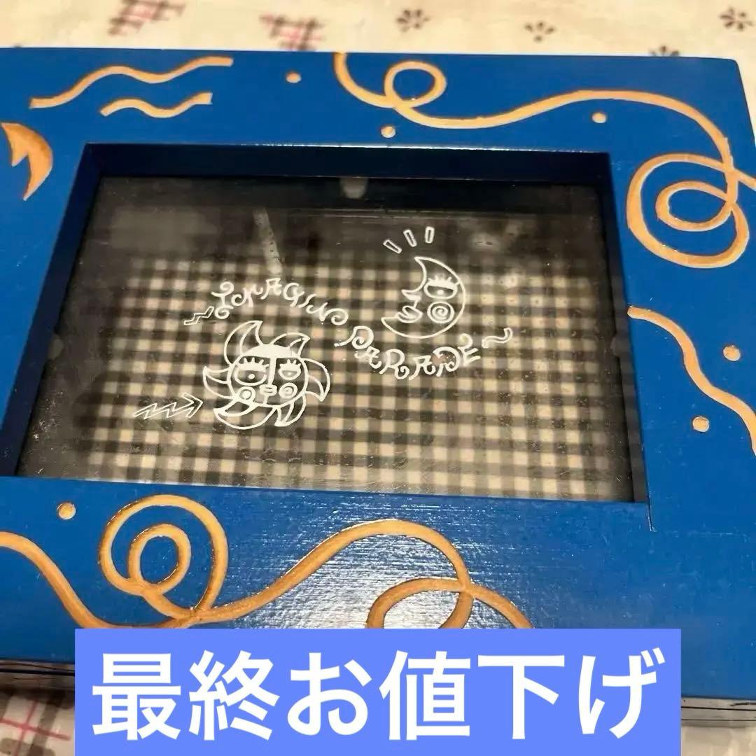 新品平成レトロ【青い木製フォトフレーム 付き】木箱小物入れ