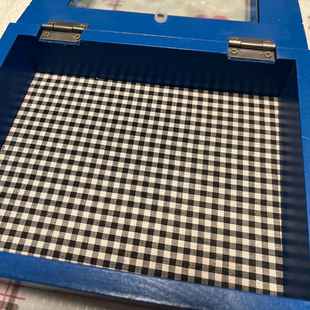 新品平成レトロ【青い木製フォトフレーム 付き】木箱小物入れ