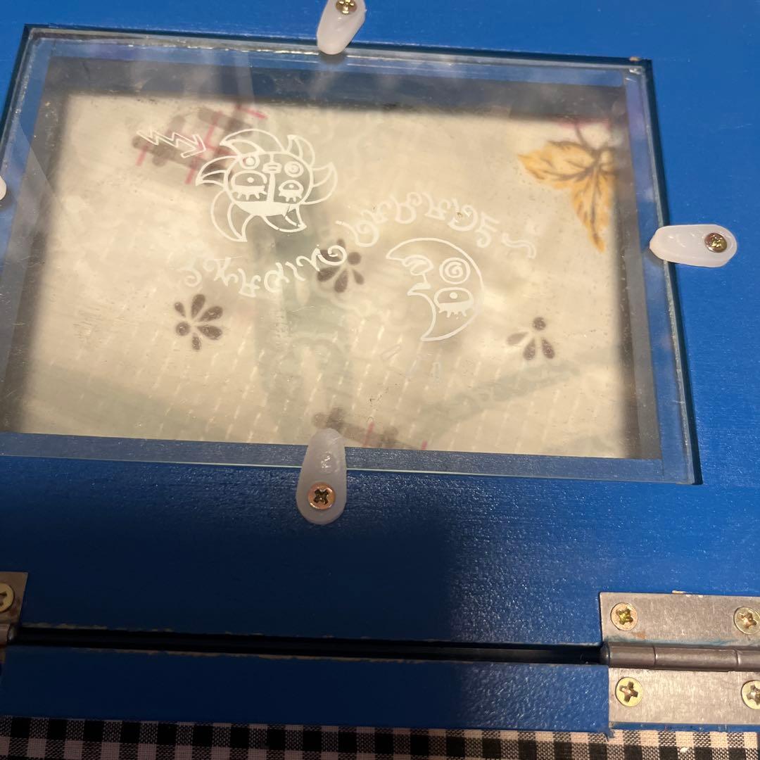 新品平成レトロ【青い木製フォトフレーム 付き】木箱小物入れ