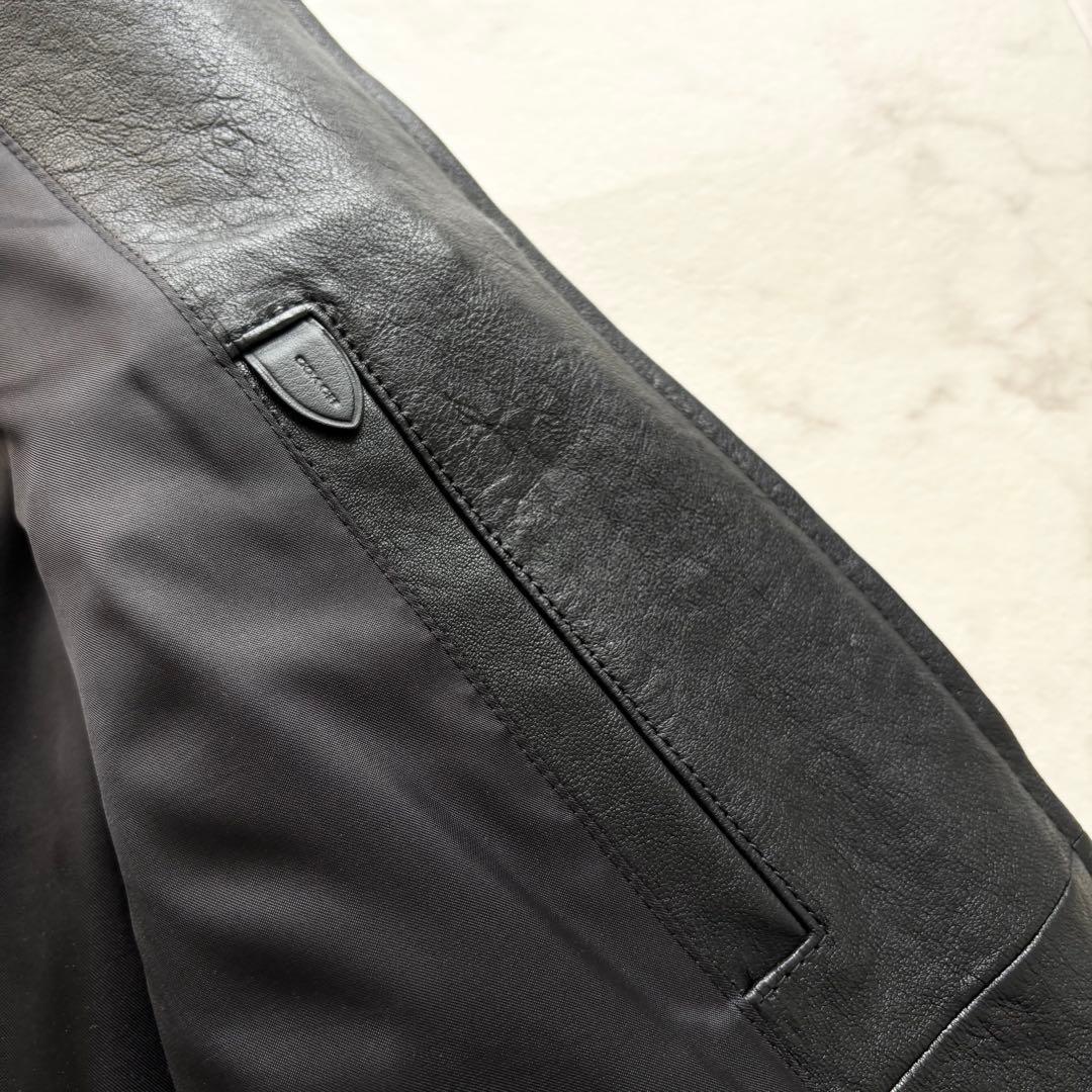 極美品 コーチ 現行 シングルライダースジャケット ラムレザー 黒 US L