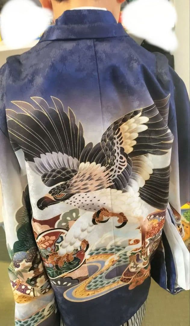七五三 着物 紺色 鷹兜柄 付属品付き