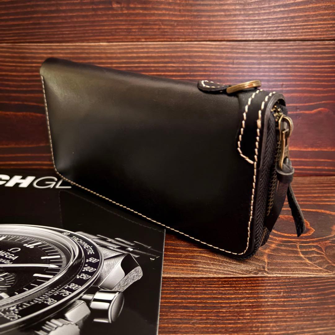 C21 栃木レザー【本革】無双 長財布 黒 Dカン YKK■ブラック バイカーズ