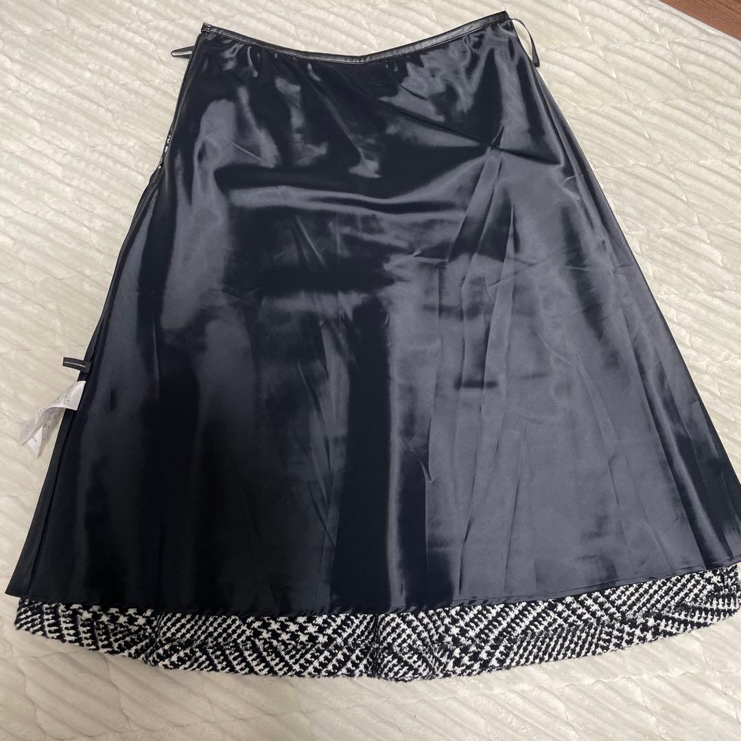 23区　ループヤーン チェック ツイード セミフレアスカート　46サイズ　2XL