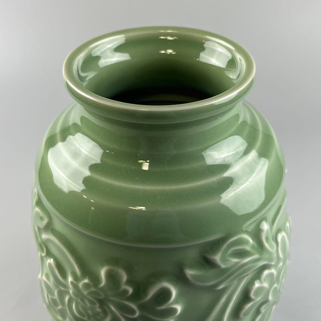 加藤溪山 天龍寺 青瓷 青釉 青磁 陶磁器 古美術 花瓶 壺 共箱