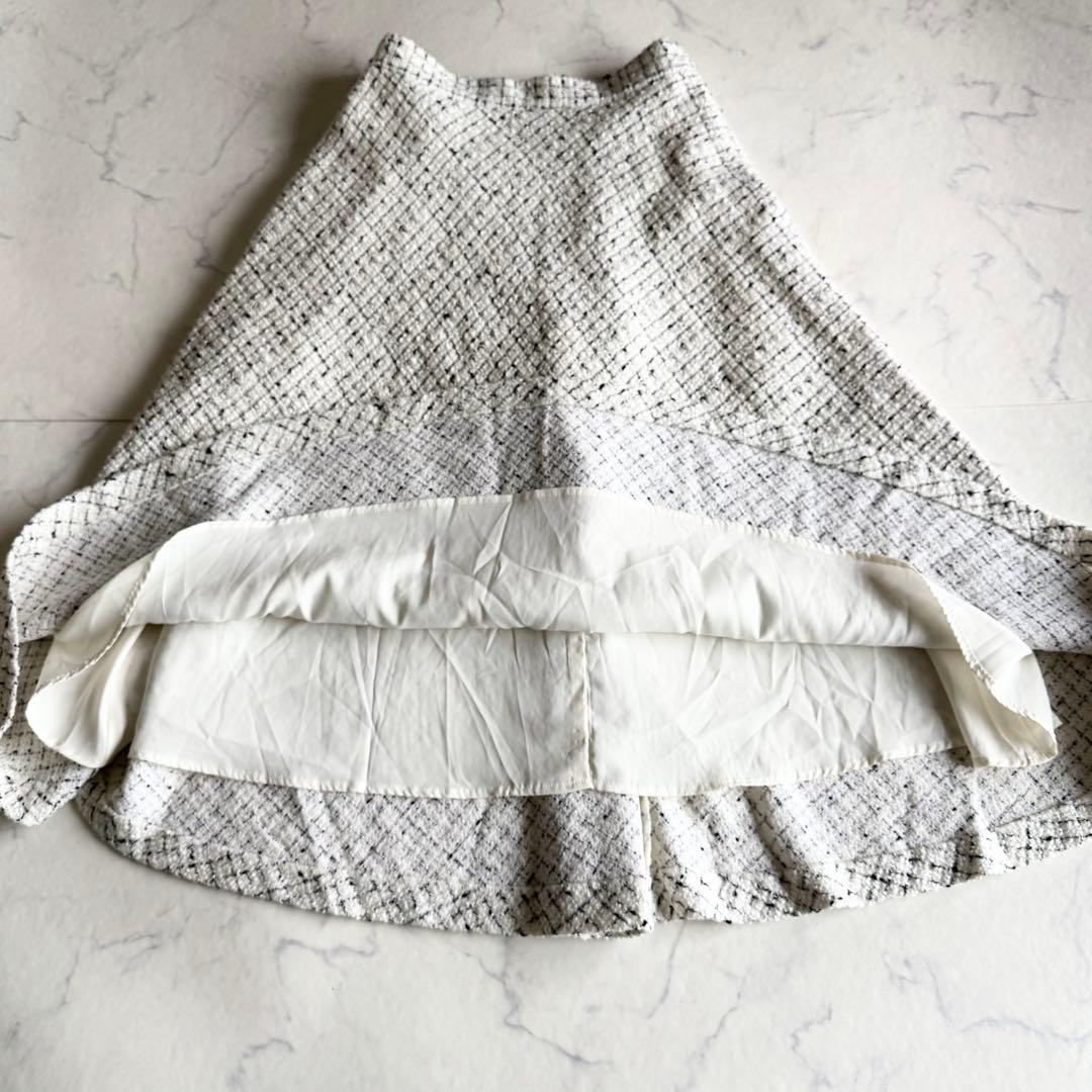 未使用級 23AW エムプルミエブラック ループチェックツイードフレアスカート