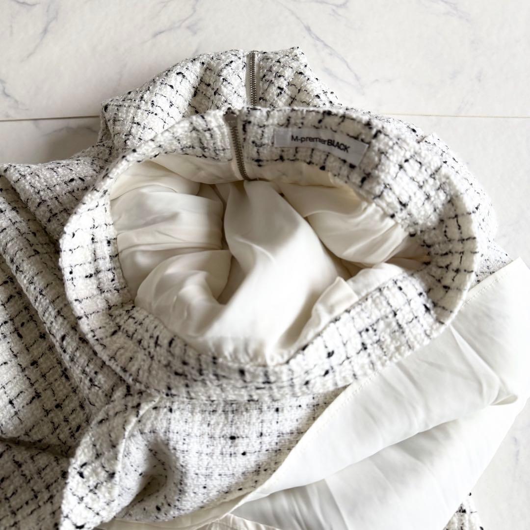 未使用級 23AW エムプルミエブラック ループチェックツイードフレアスカート