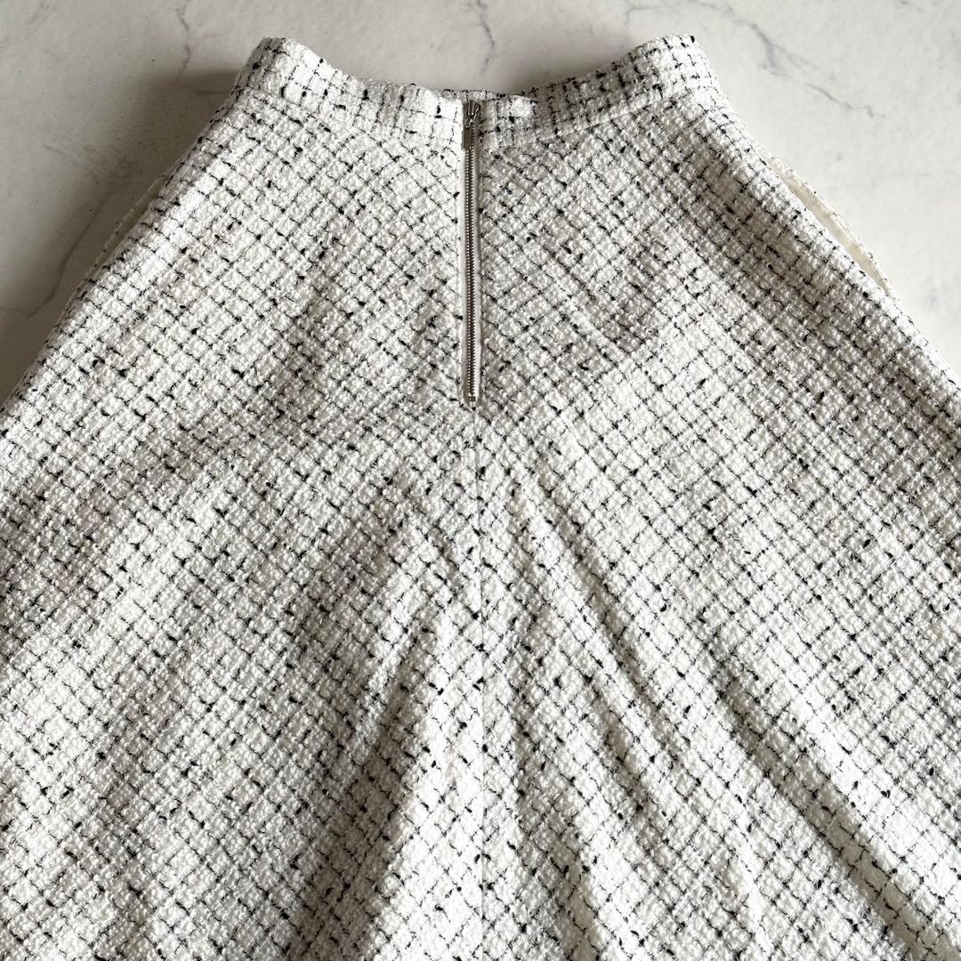 未使用級 23AW エムプルミエブラック ループチェックツイードフレアスカート