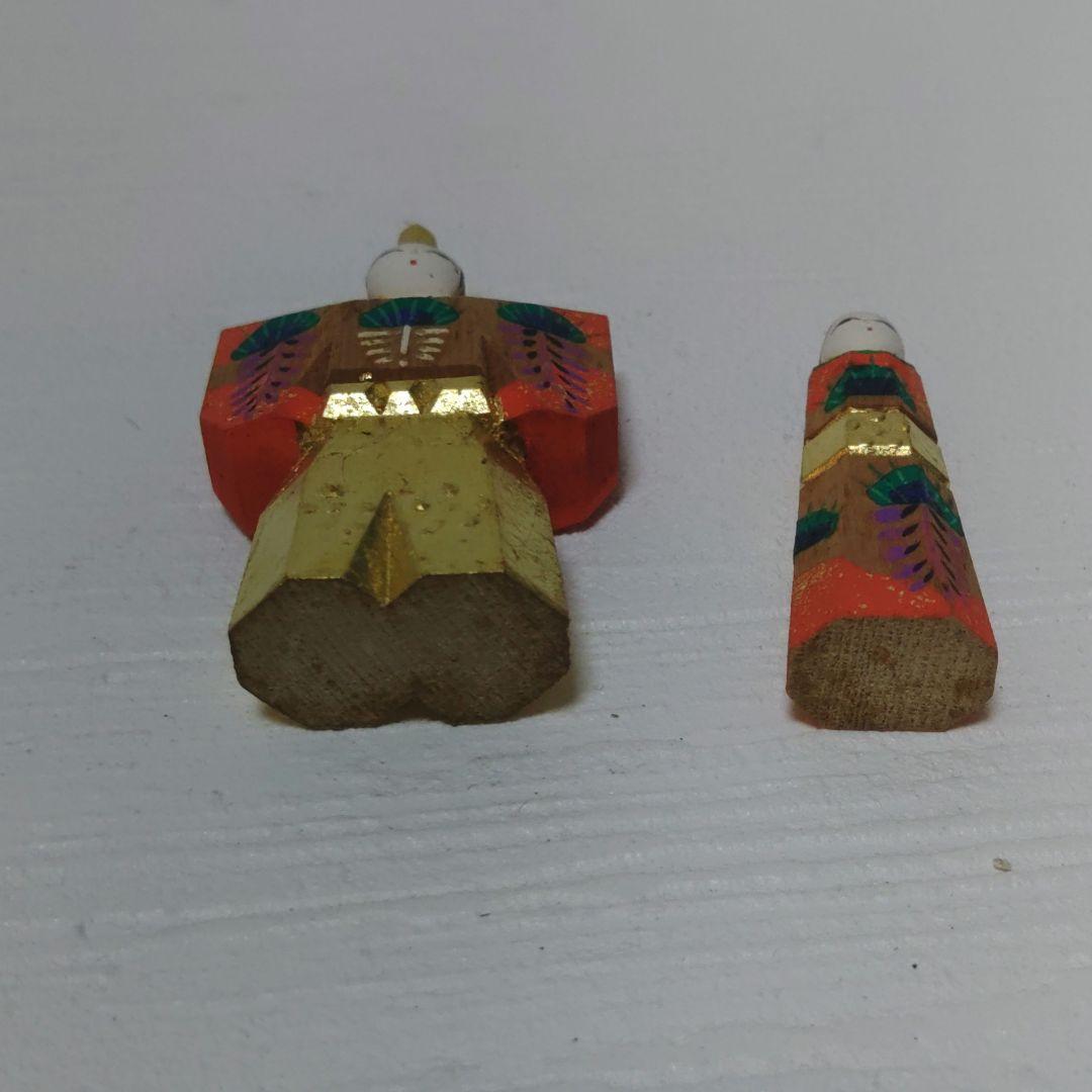 奈良一刀彫　川口神泉　豆雛　木彫　彩色　 立雛　雛人形　イ10