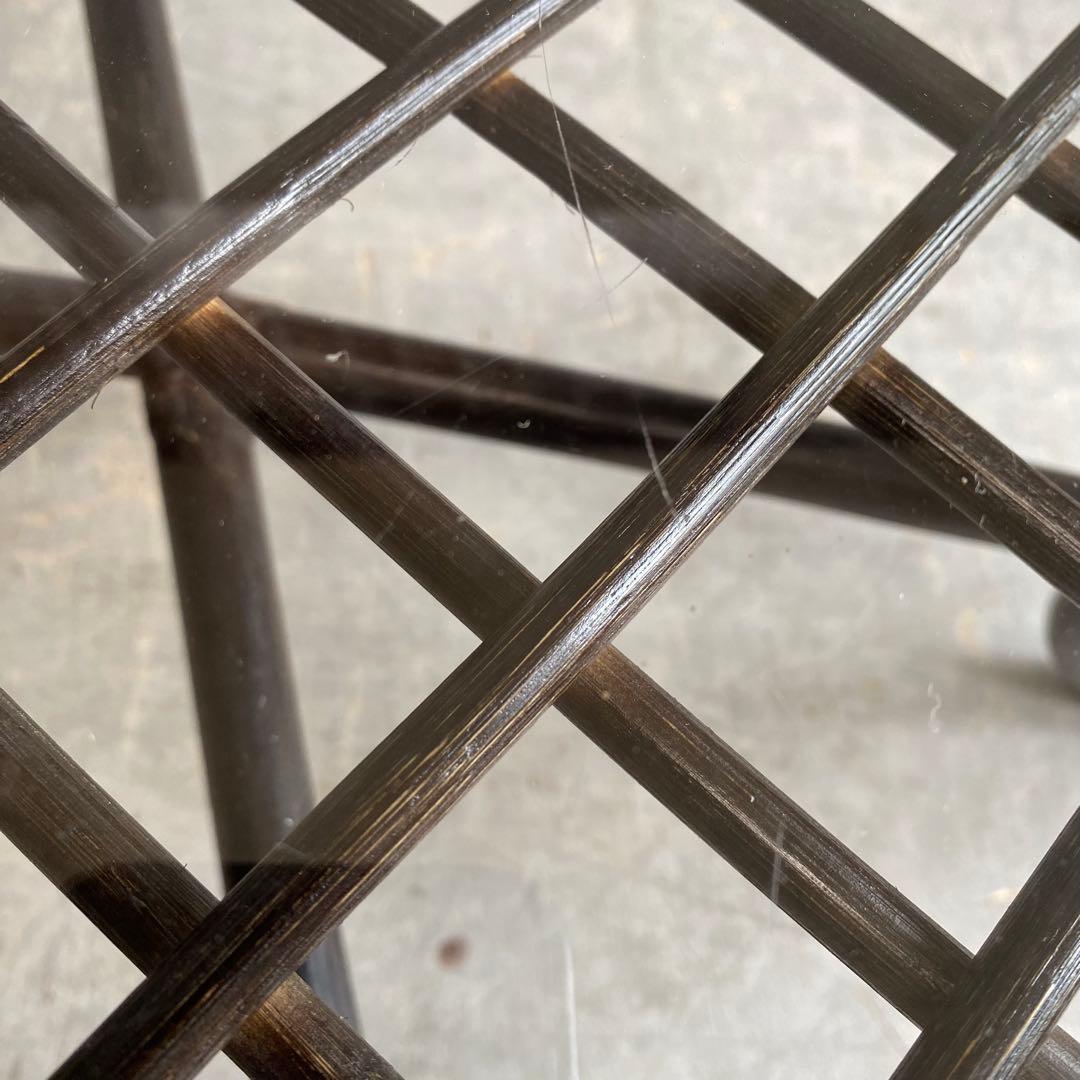 ヴィンテージ ラタン ガラス テーブル 籐 モダン 昭和レトロ z423