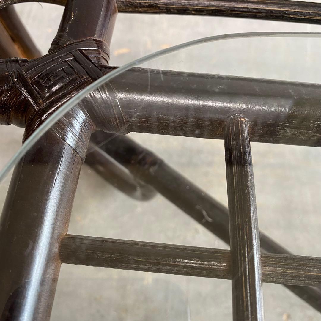 ヴィンテージ ラタン ガラス テーブル 籐 モダン 昭和レトロ z423