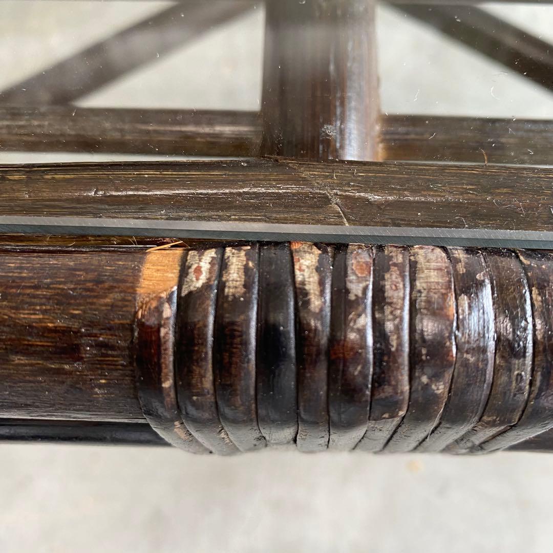 ヴィンテージ ラタン ガラス テーブル 籐 モダン 昭和レトロ z423