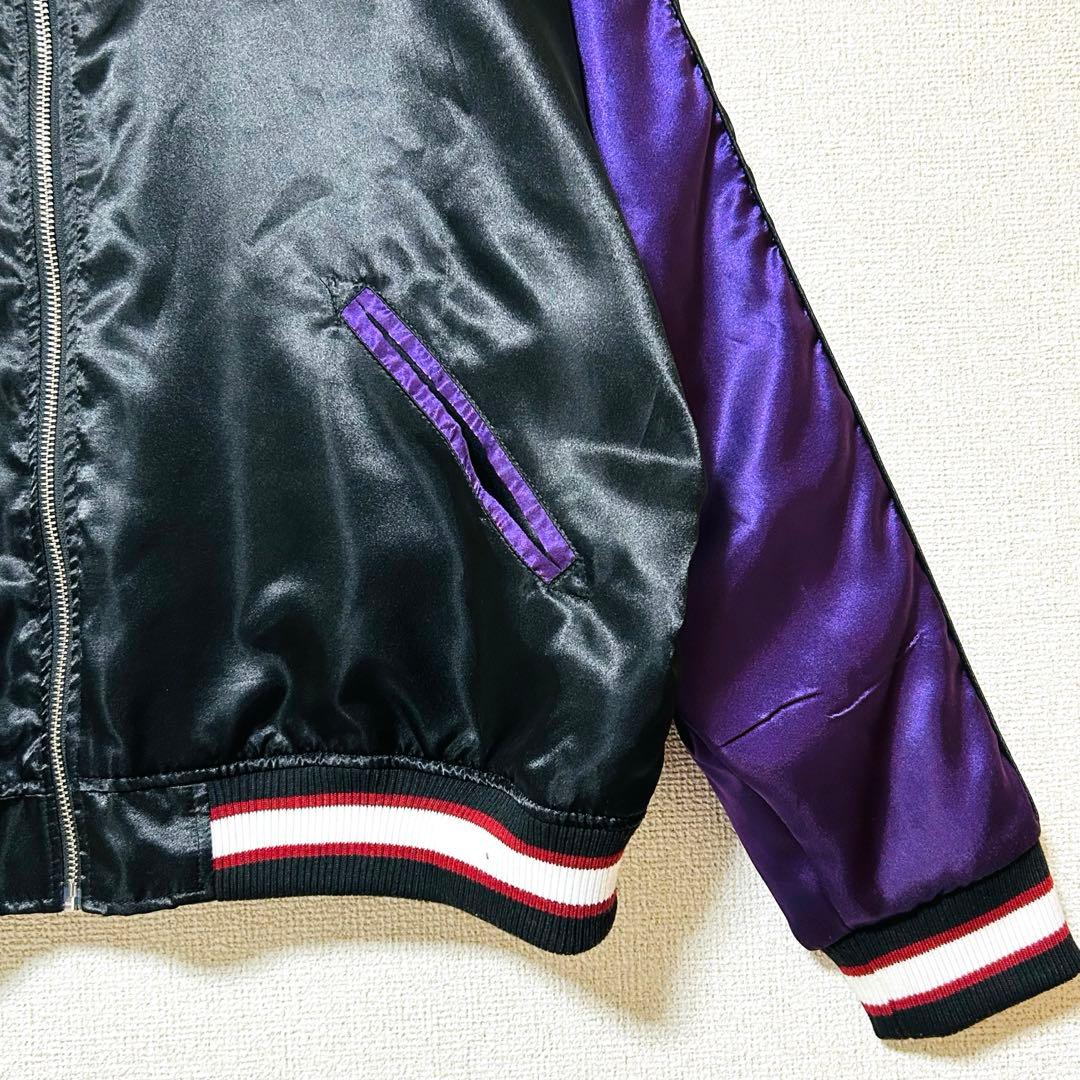 希少 XXL 抜刀娘 スカジャン リバーシブル 背面刺繍 黒 和柄 リブライン